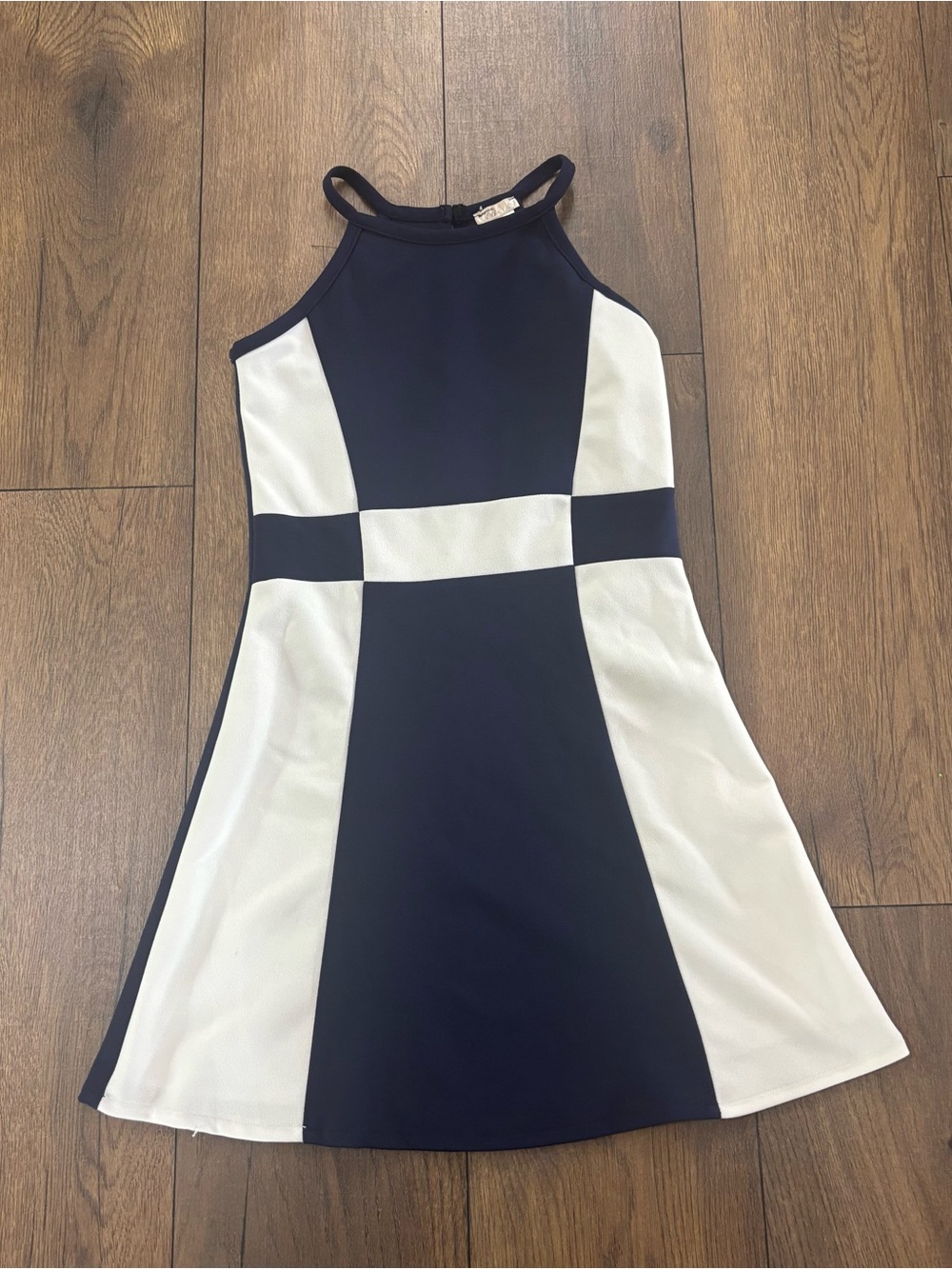 Sally Miller Couture Navy Blue and White Tank Halter Dress, Girls Large (12)